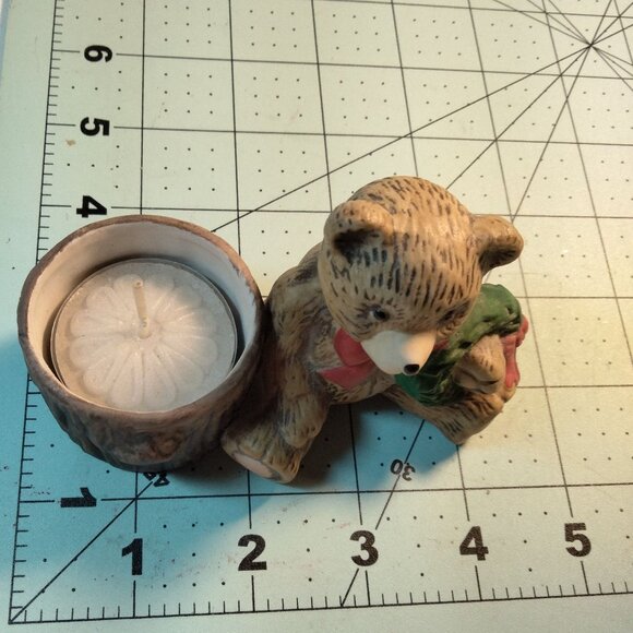Teddy Bear Figurine Candle Holder Christmas Holiday Wreath - Picture 5 of 8